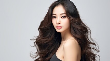 Wall Mural - Young Asian beauty woman curly long hair 