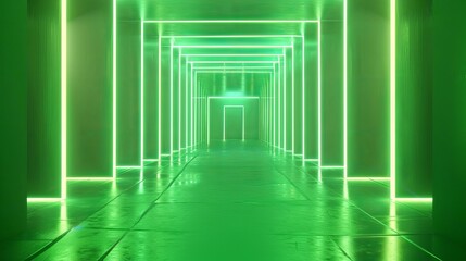 Poster - This stunning futuristic green neon-lit tunnel offers an abstract take on concepts of technology and progress, perfect for an eye-catching wallpaper or background best-seller