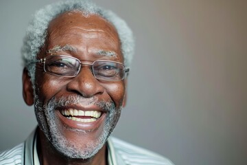 Close-up portrait of a joyful senior man with white beard and glasses, representing happiness – a perfect abstract, wallpaper or background best-seller