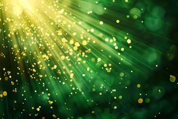 Canvas Print - Green sparkling light beams create a dynamic and vibrant abstract wallpaper or background, perfectly suited for a best-seller stock image