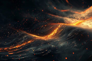 Wall Mural - Mesmerizing abstract waves with glowing particles creating a fiery effect, ideal for a dynamic wallpaper and background for best-sellers