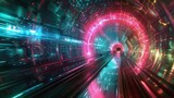 Fototapeta Przestrzenne - A visually striking abstract background with a colorful, neon-lit, futuristic tunnel to be used as a wallpaper or best-seller graphic