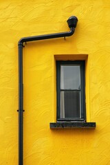 The yellow building has two windows with a black window frame