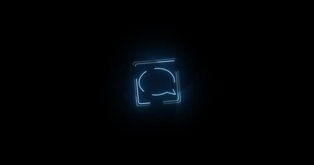 Leinwandbilder - Neon light, speech bubble and icon with motion of animation or FAQ on a black background. Abstract sign, symbol or quote with glow, outline or loop of lines for communication, comment or feedback