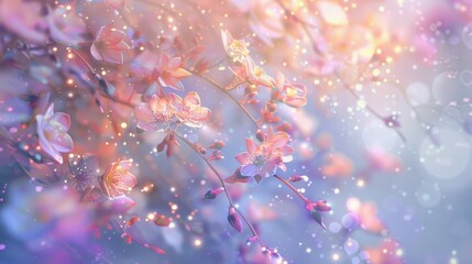 Wall Mural - Defocused A dreamy pastel backdrop of cascading flowers 