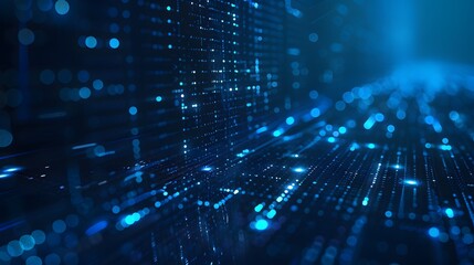 Fototapete - Data technology with blue signals on a dark background, illustrating tech signals and blue signals.