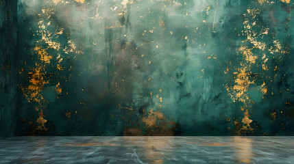 Wall Mural - 3d Gold And Dark Green Wall Perfect For Backdrops Backgrounds Or Wallpaper