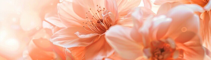 Wall Mural - A close up of a pink flower with red spots. The flower is in the center of the image and is surrounded by a white background. The image has a soft and delicate feel to it, with the pink