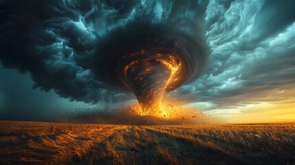 tornado forming over open plains, dramatic funnel under stormy skies tornado formation, open plains,