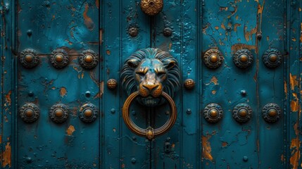 Wall Mural - An Old Door With A Lion Knocker, Rich With History