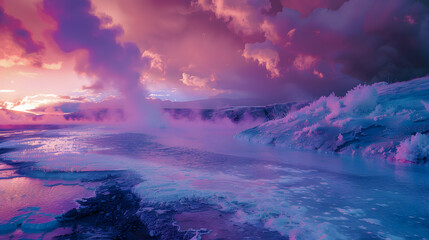 Wall Mural - A beautiful and serene scene of a beach with a purple sky