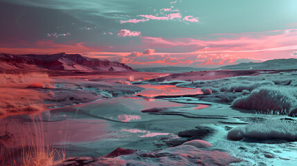 Wall Mural - A beautiful and serene scene of a beach with a purple sky