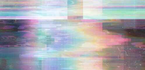 Aufkleber - Abstract background with datamoshing effect and holographic pixelated glitches. Concept of bug in program or video decay.