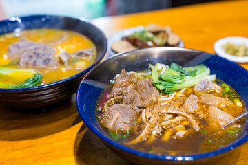 Poster - Taiwanese famous food with sliced red braised beef noodles