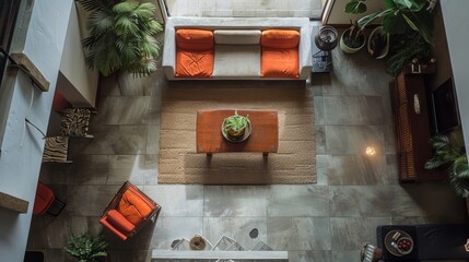 Poster - Aerial photograph offering a unique perspective on interior decor arrangement