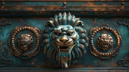 Wall Mural - A Chinese Lion Head Door Knocker Exudes Historical Grandeur