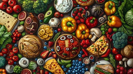 Wall Mural - A Feast for the Senses: A Colorful Still Life of Food