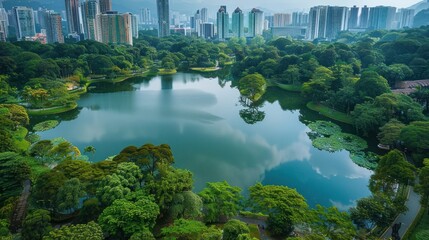 Wall Mural - Aerial View of a Lake in a City Park