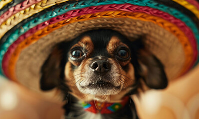 Wall Mural - A cute dog wearing a colorful sombrero, adding a festive and playful touch to any celebration or event.