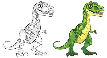 Sticker - Vector art of a dinosaur in color and outline