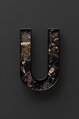 Wall Mural - A single black and gold letter U on a dark background