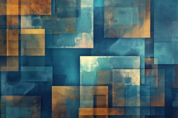 Wall Mural - Abstract geometric background with squares and rectangles in blue and brown colors - generative ai