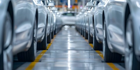 Wall Mural - Electric Vehicle Battery Cell Assembly Line in Automated Factory A Closeup View. Concept Electric Vehicles, Battery Cells, Assembly Line, Automated Factory, Closeup View