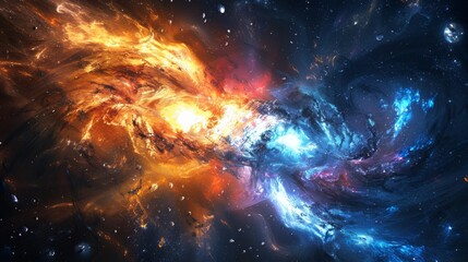 Wall Mural - a colorful galaxy with two spiral arms, one blue and one orange