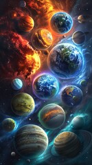 Wall Mural - a colorful painting of the planets in the solar system