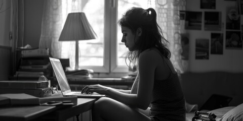 Poster - A person seated at a laptop, likely working or studying