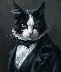 Wall Mural - A cat is wearing a tuxedo and a bow tie