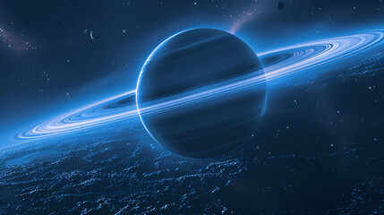 Wall Mural - Planets on blue background, outer space galaxy science fiction background