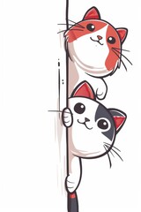 Sticker - Two cats are peeking out from behind a white board