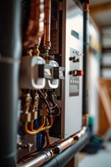 Canvas Print - A close-up view of a water heater and pipes