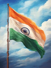 Wall Mural - Indian flag, rendered in impressionism style, copy space - generative ai