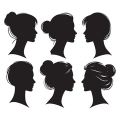 Silhouette set of woman head. Vector isolated illustration