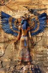 Wall Mural - Ancient Egyptian deity figure on a stone or concrete wall, suitable for historical or cultural themed projects