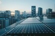 © Di - Rooftop Solar Panels in Sunlight: Showcasing Green Energy Infrastructure, Wallpaper, banner design, brochure, web, background template, concept of sustainability, counter urbanization, de-urbanization