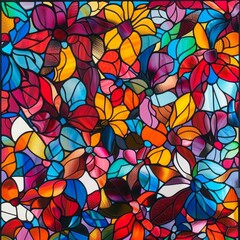 Sticker - A colorful stained glass window with many flowers