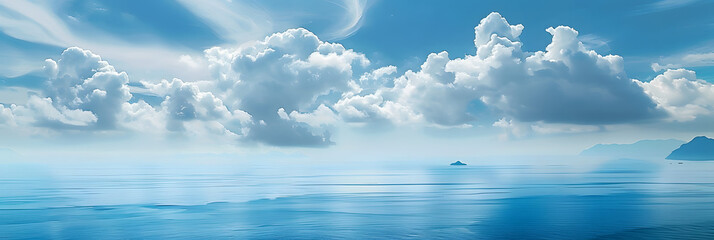 Landscape sea view with clouds moving above sky. Creative banner. Copyspace image