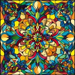 Canvas Print - A colorful stained glass window with a flowery design