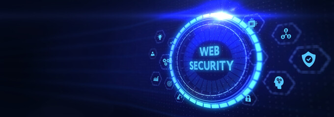 Wall Mural - Web security. Cyber security, computer data encryption and internet protection. 3d illustration