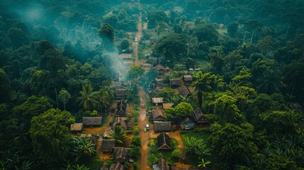 Wall Mural - Village in the Middle of the Forest 