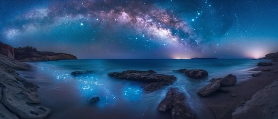 AI generator image of water reflection of Milky Way, beautiful landscape