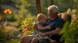 © Yash - grandfather sitting in a garden with his young grandchild on his lap