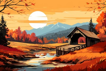 Wall Mural - Covered bridges - Generative AI