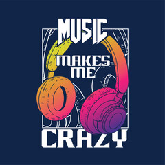 Aufkleber - graphic design for tee print with typo and head phone drawing