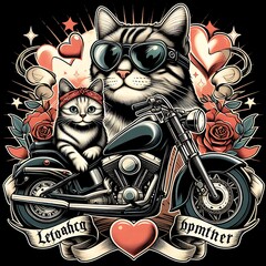 A cat design drawing graphic and a cat design drawing graphic on a motorcycle engaging professional highquality professional.