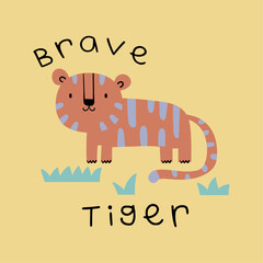 Wall Mural - print design for kids fashion with cute tiger drawing