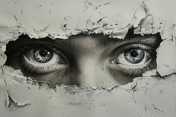 Wall Mural - The torn woman's face on the wall